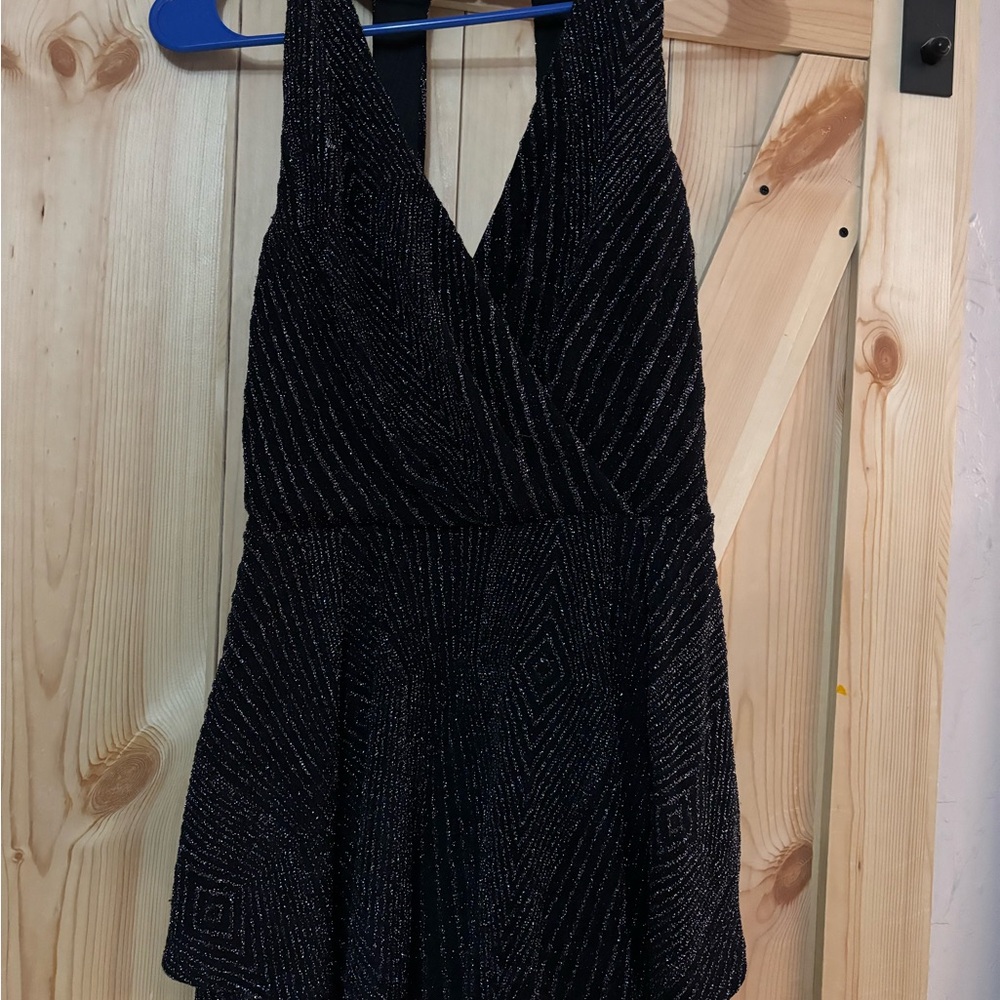 Black Glitter Sleeveless Romper